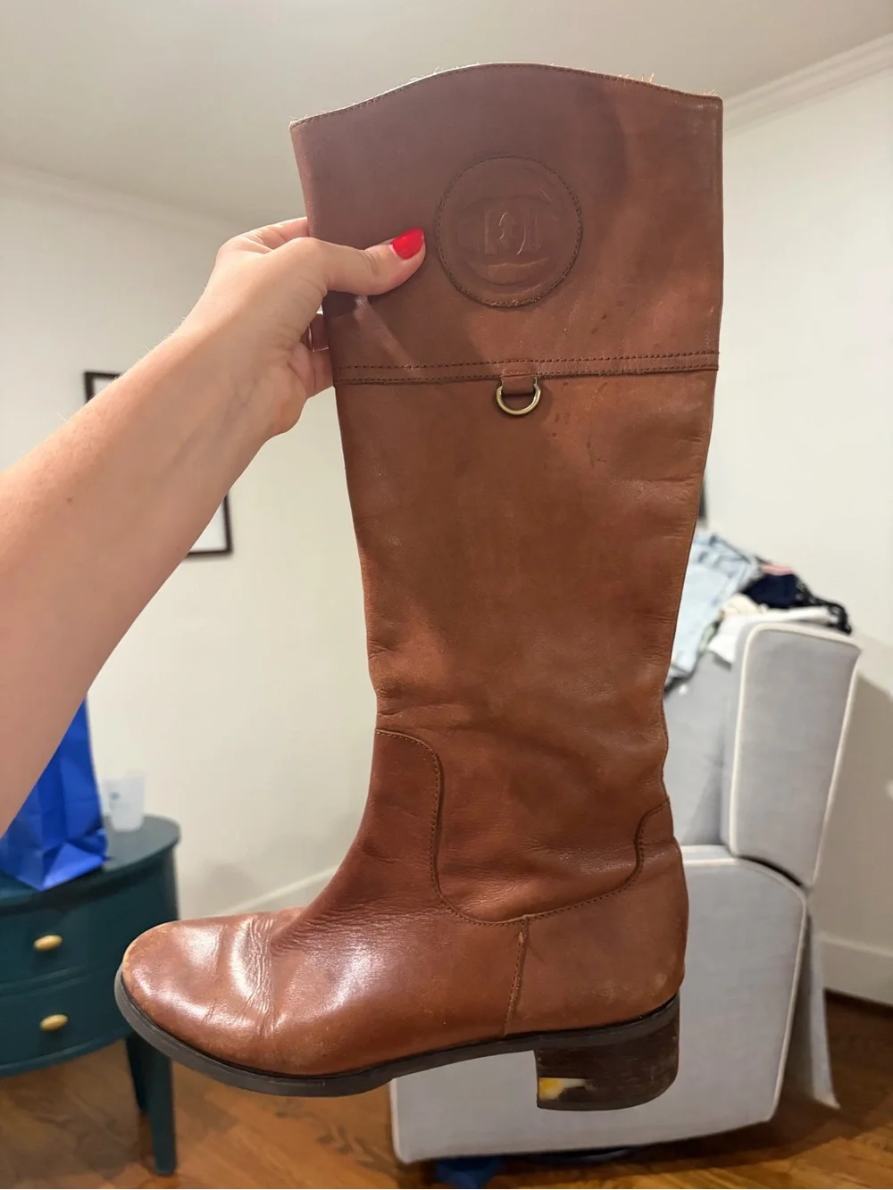 Etienne Aigner Tall Brown Leather Riding Boots